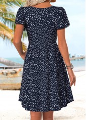Navy Geometric Print Double Side Pockets Short Sleeve Dress | thumb picture 
