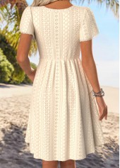 Beige Double Side Pockets Short Sleeve Round Neck Dress | thumb picture 