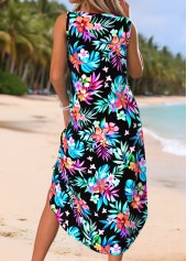 Black Floral Print Tummy Coverage A Line Sleeveless Dress | thumb picture 