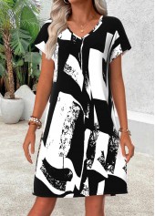 Black Geometric Print Short Tummy Coverage A Line Dress | thumb picture 