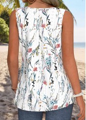 White Floral Print Curved Hem Sleeveless Tank Top | thumb picture 
