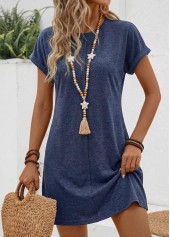 Navy Short Tuck Stitch Round Neck Dress