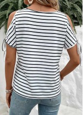 White Striped Tie Short Sleeve V Neck T Shirt | thumb picture 