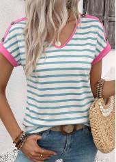 Multi Color Striped Contrast Piping Short Sleeve T Shirt | thumb picture 