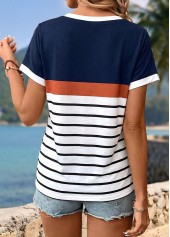 White Striped Contrast Piping Short Sleeve T Shirt | thumb picture 