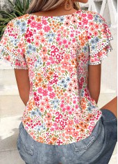 Light Pink Floral Print Ruffle Short Sleeve T Shirt | thumb picture 