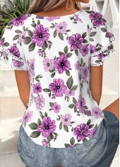 Light Purple Floral Print Ruffle Short Sleeve T Shirt | thumb picture 