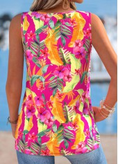 Hot Pink Tropical Plants Print Tie Sleeveless Tank Top | thumb picture 