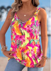 Hot Pink Tropical Plants Print Tie Sleeveless Tank Top | thumb picture 
