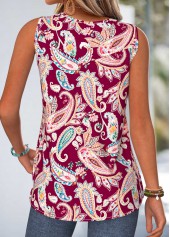 Deep Red Paisley Print Curved Hem Sleeveless Tank Top | thumb picture 