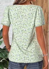 Light Green Floral Print Pleated Short Sleeve T Shirt | thumb picture 
