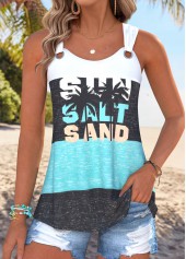Multi Color Tropical Plants Print Cut Out Tank Top