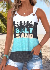 Multi Color Tropical Plants Print Cut Out Tank Top | thumb picture 