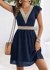Navy Short Ruffle V Neck Dress