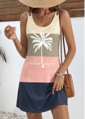 Multi Color Geometric Print Short Tummy Coverage Strappy Dress