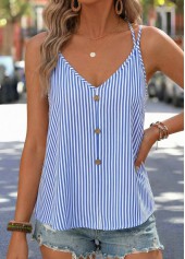 Blue Striped Tummy Coverage Strappy V Neck Camisole Top | thumb picture 