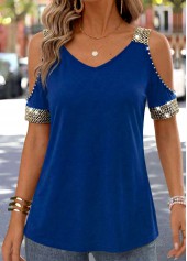Blue Cut Out Short Sleeve V Neck T Shirt | thumb picture 
