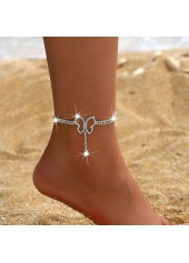 Rhinestone Detail Silver Butterfly Copper Anklet