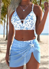 Blue Mid Waisted Three-piece Ditsy Floral Print Bikini Set | thumb picture 