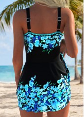 Cyan Curved Hem Floral Print One Piece Swimdress | thumb picture 