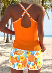 Orange Mid Waisted Circular Ring Tankini Set | thumb picture 