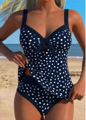 White Mid Waisted Tummy Coverage Polka Dot Tankini Set