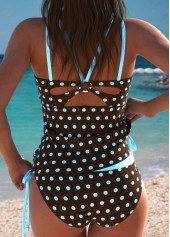 Light Coffee Mid Waisted Polka Dot Tankini Set | thumb picture 