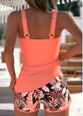 Coral Mid Waisted Pocket Plants Print Tankini Set | thumb picture 