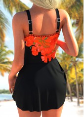 Black Curved Hem Floral Print One Piece Swimdress | thumb picture 