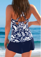 Navy Mid Waisted Scalloped Hem Floral Print Tankini Set | thumb picture 