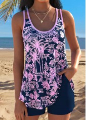 Navy Mid Waisted Curved Hem Tankini Set