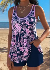 Navy Mid Waisted Curved Hem Tankini Set | thumb picture 