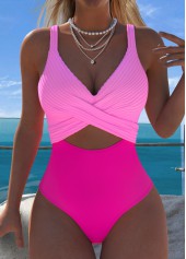 Hot Pink Patchwork One Piece Swimwear