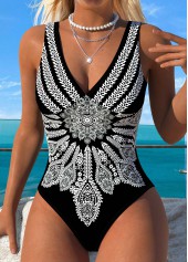 Black Wrap Tribal Print One Piece Swimwear | thumb picture 