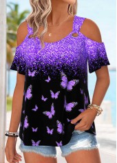 Purple Ombre Cut Out Short Sleeve T Shirt | thumb picture 