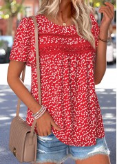 Red Heart Print Curved Hem Short Sleeve T Shirt | thumb picture 