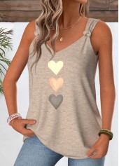 Light Camel Heart Print Tie Sleeveless Tank Top | thumb picture 
