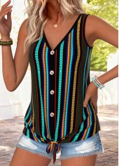 Multi Color Striped Tie Sleeveless V Neck Tank Top | thumb picture 