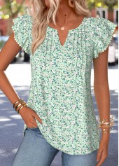 Light Green Ditsy Floral Print Tuck Stitch T Shirt