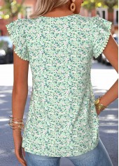 Light Green Ditsy Floral Print Tuck Stitch T Shirt | thumb picture 