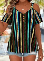 Multi Color Geometric Print Twist Short Sleeve T Shirt | thumb picture 