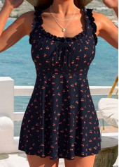 Black Frill Fruit Printing Tankini Top-No Bottom