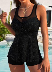 Black Mid Waisted Surplice Tankini Set | thumb picture 