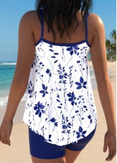 Navy Mid Waisted Curved Hem Floral Print Tankini Set | thumb picture 