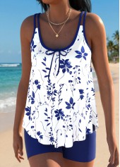 Navy Mid Waisted Curved Hem Floral Print Tankini Set | thumb picture 