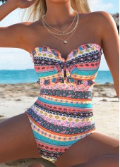 Multi Color Cut Out Tribal Print One Piece Swimwear