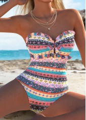 Multi Color Cut Out Tribal Print One Piece Swimwear | thumb picture 