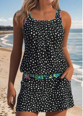 Navy Mid Waisted Two-piece Polka Dot Tankini Set
