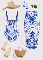 White Two-piece Floral Print One Piece Swimwear and Sarong | thumb picture 