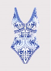 White Two-piece Floral Print One Piece Swimwear and Sarong | thumb picture 